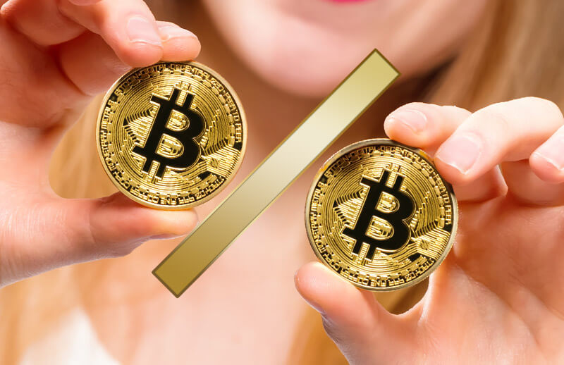 comparing to bitcoins depicted as a % symbol